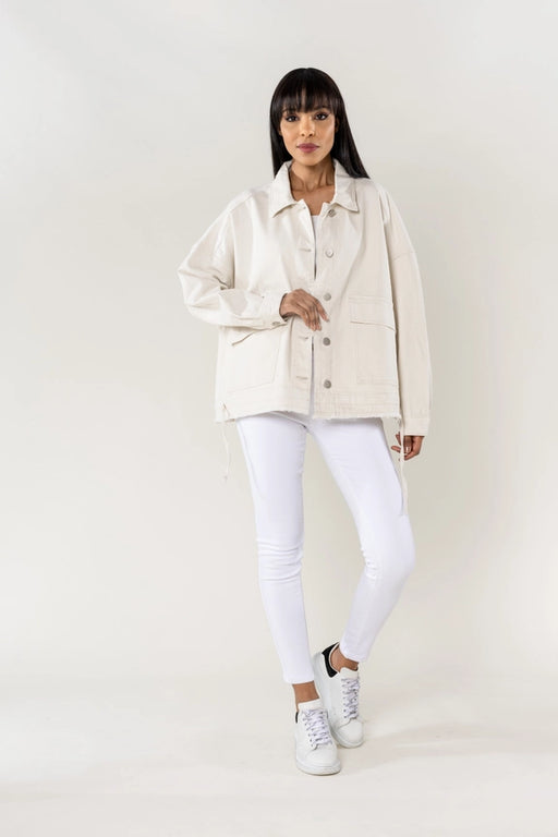 jeansjacke oversized mit kordelzug | creme