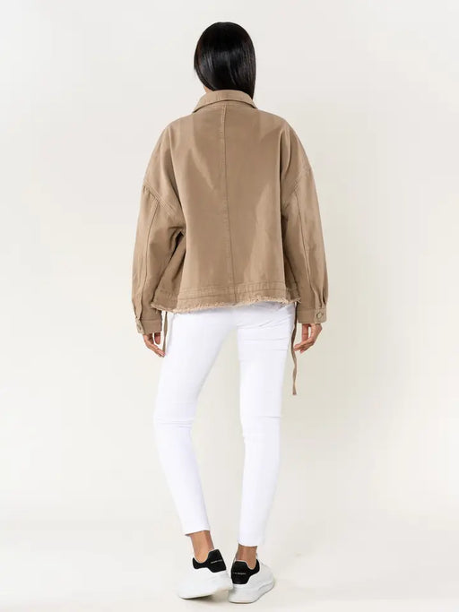oversized jeansjacke mit kordelzug | camel