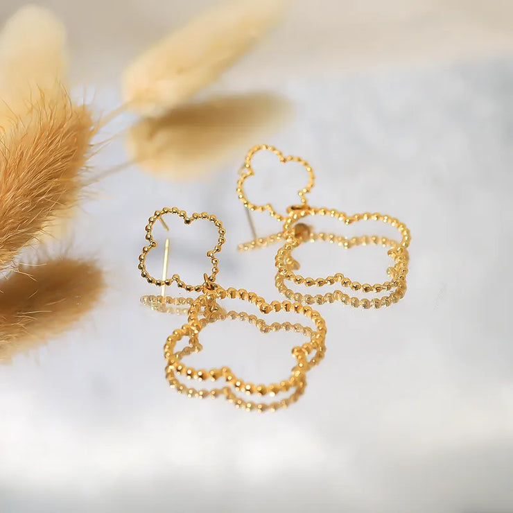 1-Pair-Ig-Style-Vacation-French-Style-Four-Leaf-Clover-Plating-Hollow-Out-Stainless-Steel-Titanium-Steel-18k-Gold-Plated-Drop-Earrings