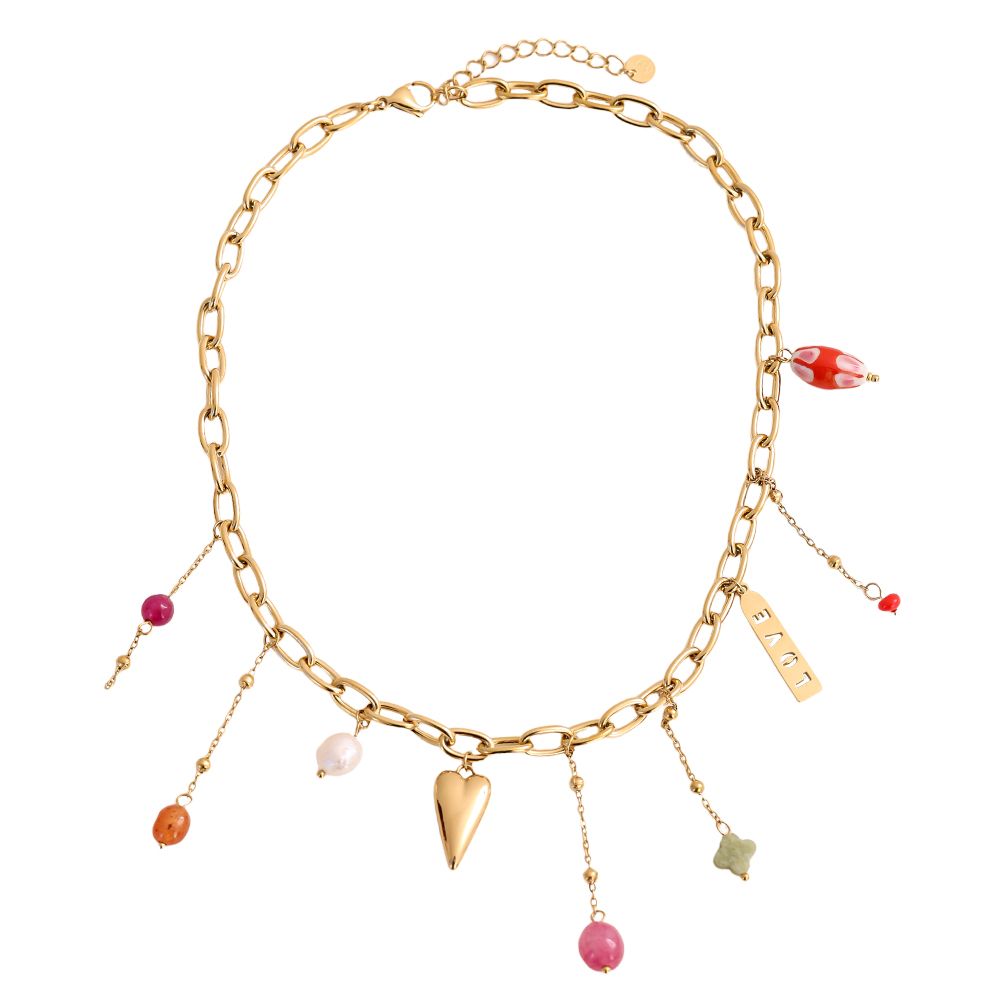 perlen herz love edelstahl gold | halskette