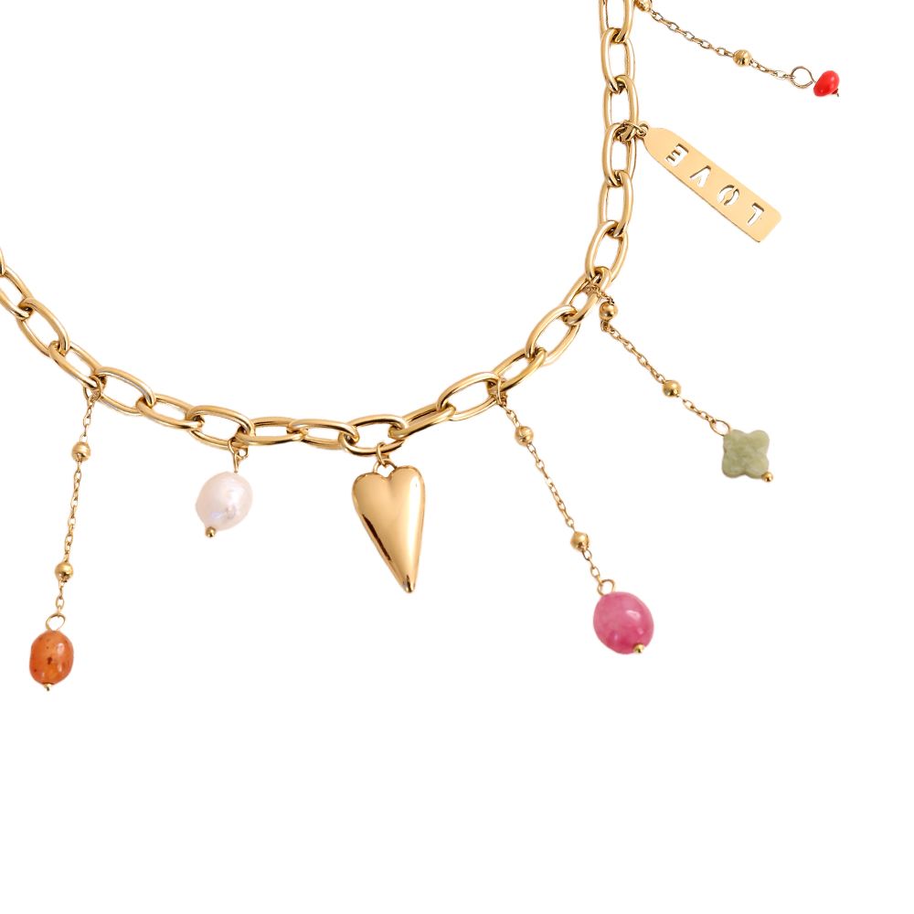 image perlen herz love edelstahl gold | halskette