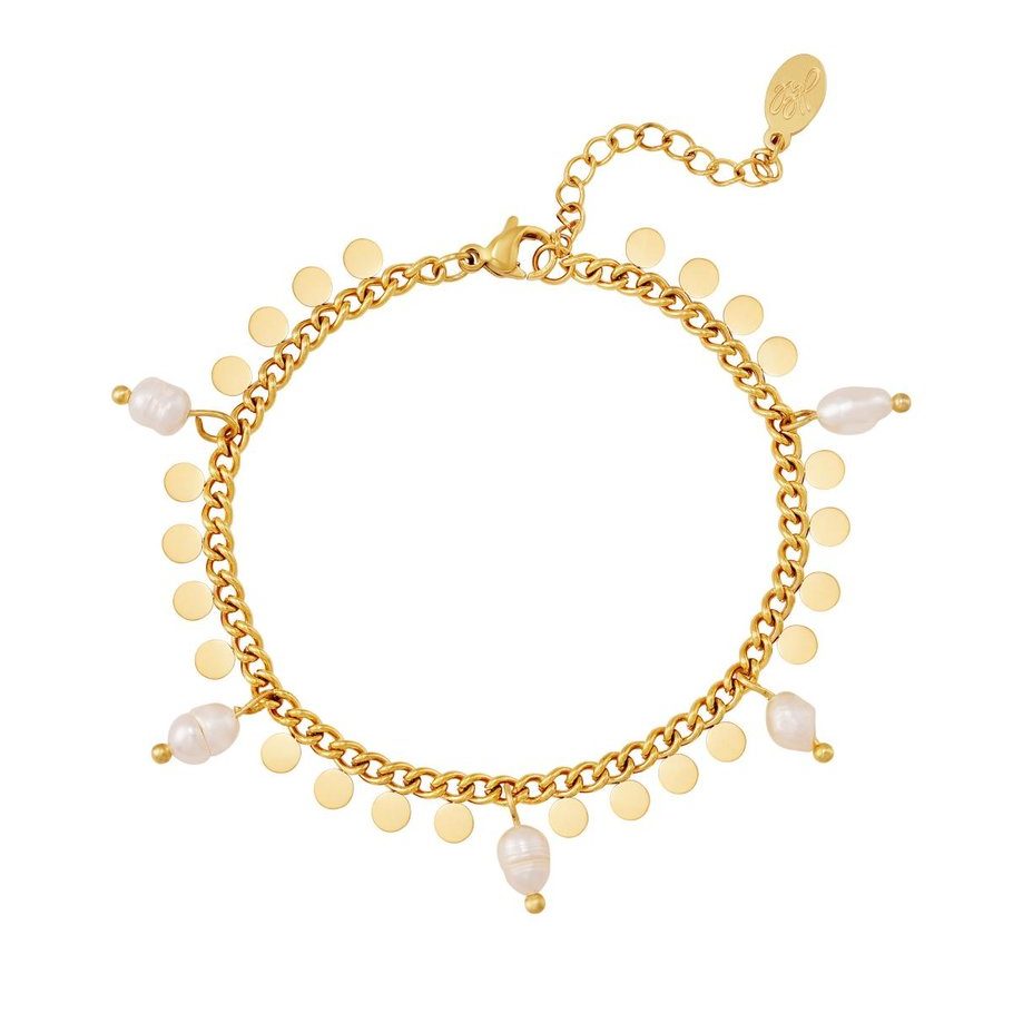 Goldenes Edelstahl-Armband mit Perlen und Plättchen – Shiva Pearl Schmuckstück von Ankerliebe