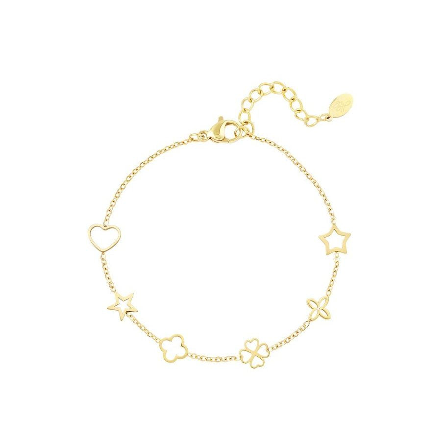 Goldenes Edelstahl-Armband mit Herz, Stern, Blume und Kleeblatt – Joyful Lou von Ankerliebe