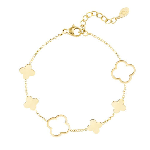 Filigranes Armband aus Edelstahl in Gold mit sieben stilisierten Blütenelementen – Modell Flora Lou von Ankerliebe