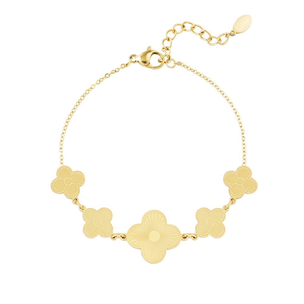 Elegantes Armband aus hochwertigem Edelstahl mit floralen Elementen – erhältlich in Gold und Silber. Wasserfest, nickelfrei und ideal für den Alltag.