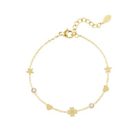 Goldenes Ella Lou Armband aus Edelstahl mit Herz-, Stern- und Kleeblattanhängern