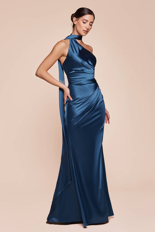 Elegantes Satin-Kleid mit Ein-Schulter-Design und figurbetonter Passform