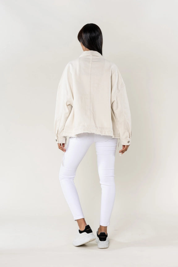 jeansjacke oversized mit kordelzug | creme