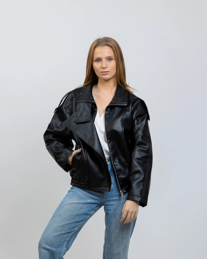 statement lederjacke (vegan)  | schwarz