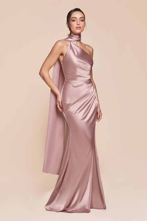 Elegantes Satin-Kleid mit Ein-Schulter-Design und figurbetonter Passform