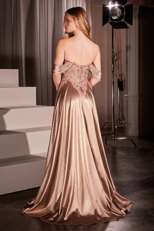 Schulterfreies Spitzen- und Satin-A-Linien-Kleid | Schwarz