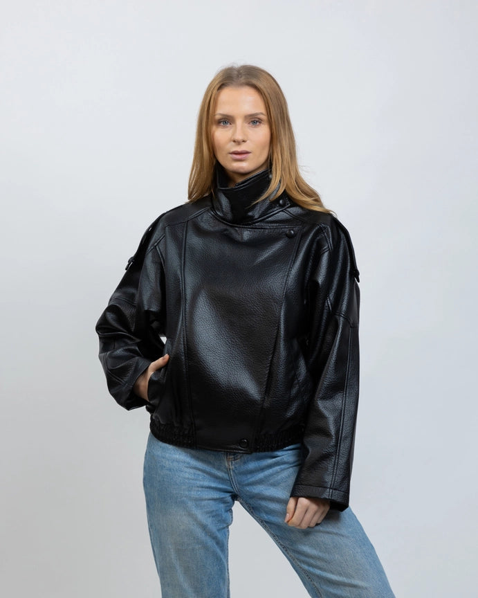 statement lederjacke (vegan)  | schwarz