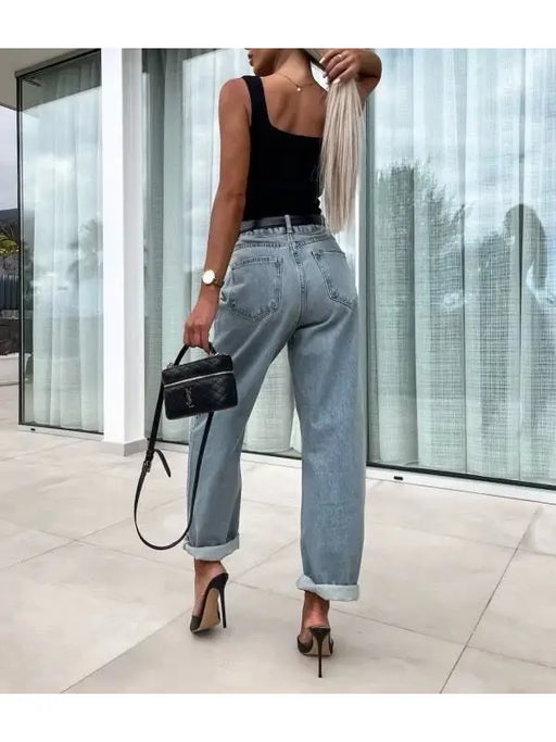high rise ballon jean | washed blue