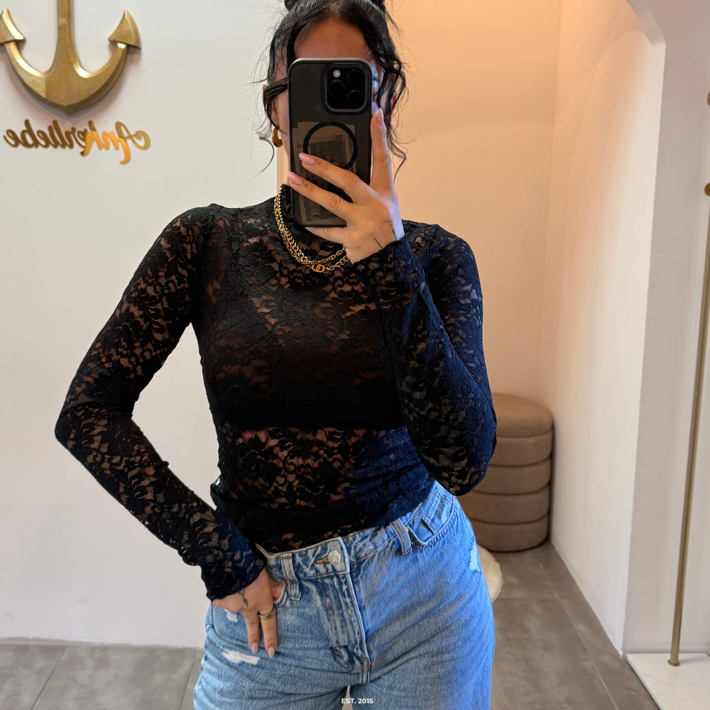 spitzenshirt | schwarz langarm