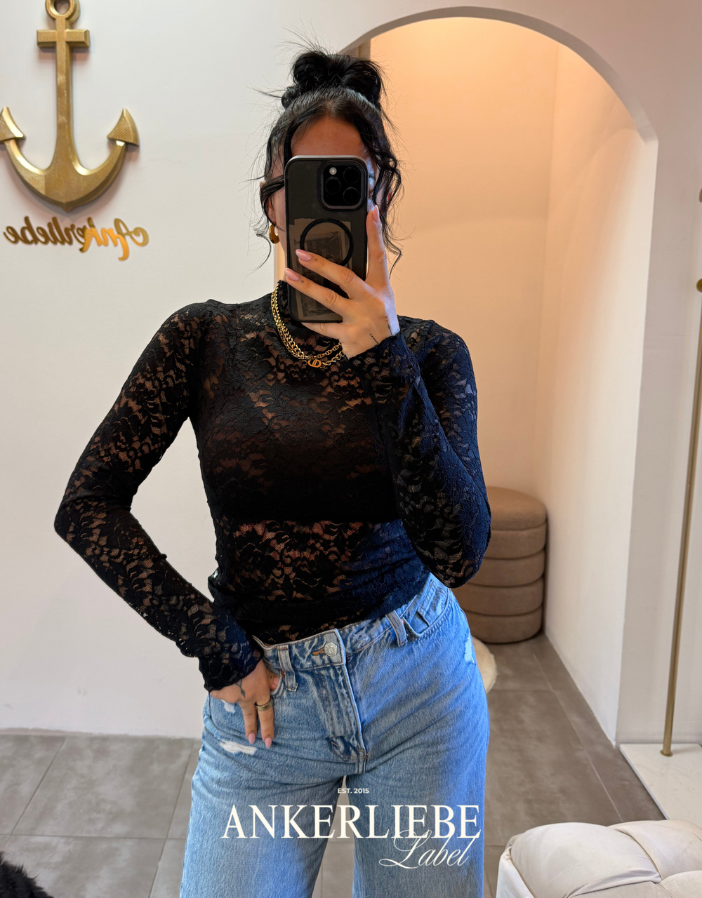 spitzenshirt | schwarz langarm