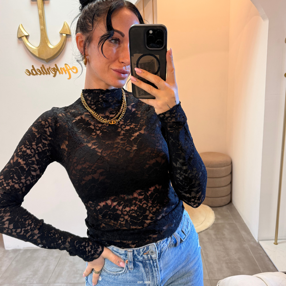 spitzenshirt | schwarz langarm