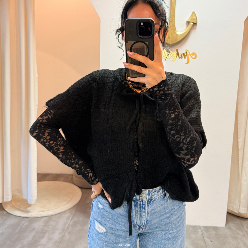 spitzenshirt | schwarz langarm