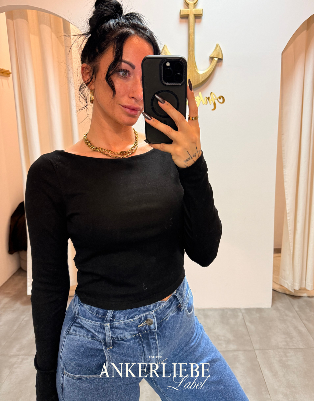 longsleeve crop shirt | schwarz