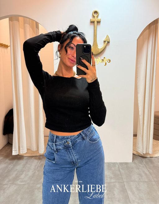longsleeve crop shirt | schwarz