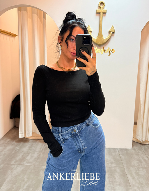 longsleeve crop shirt | schwarz