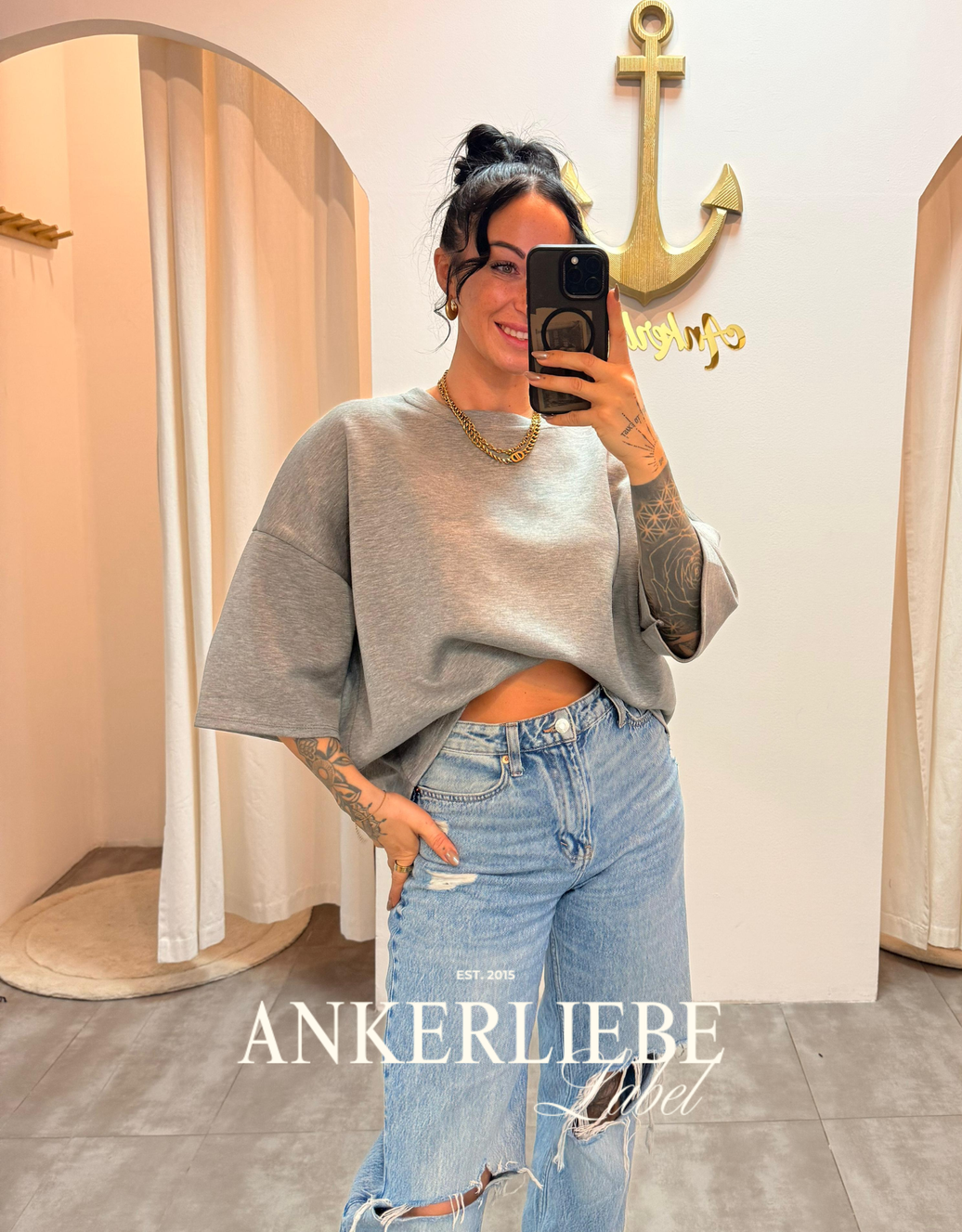 oversized 3/4 sweater shirt | grau