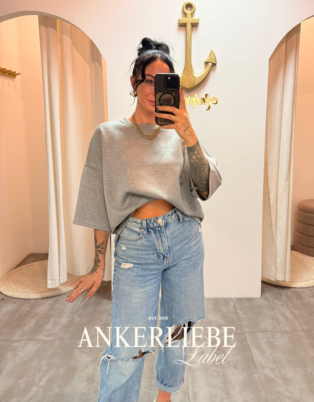 oversized 3/4 sweater shirt | grau