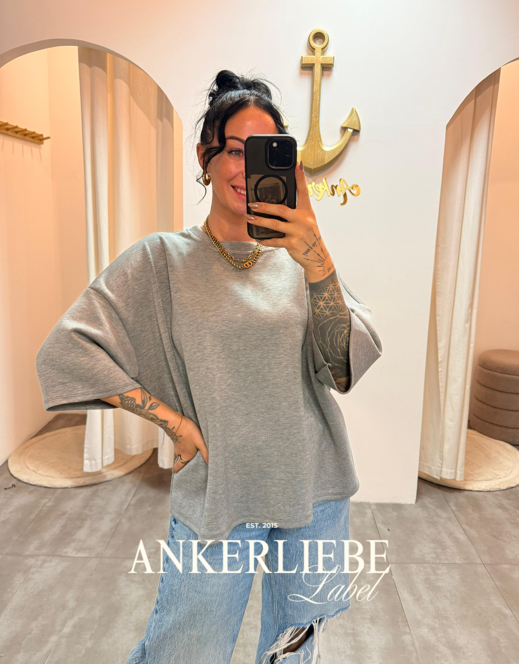 image oversized 3/4 sweater shirt | grau