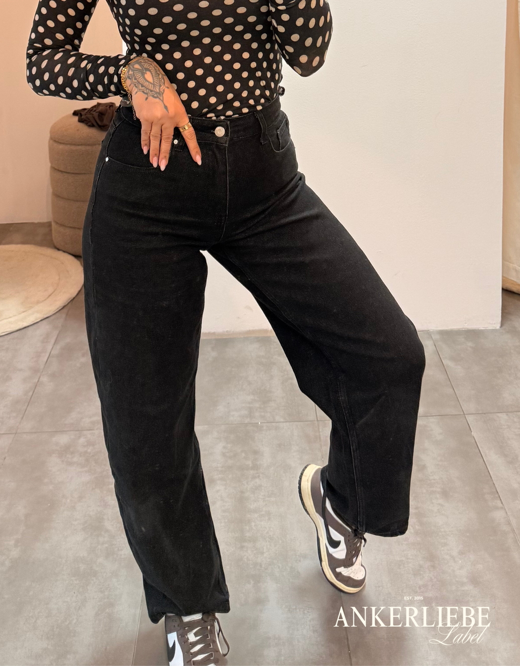 high rise ballon jean | schwarz