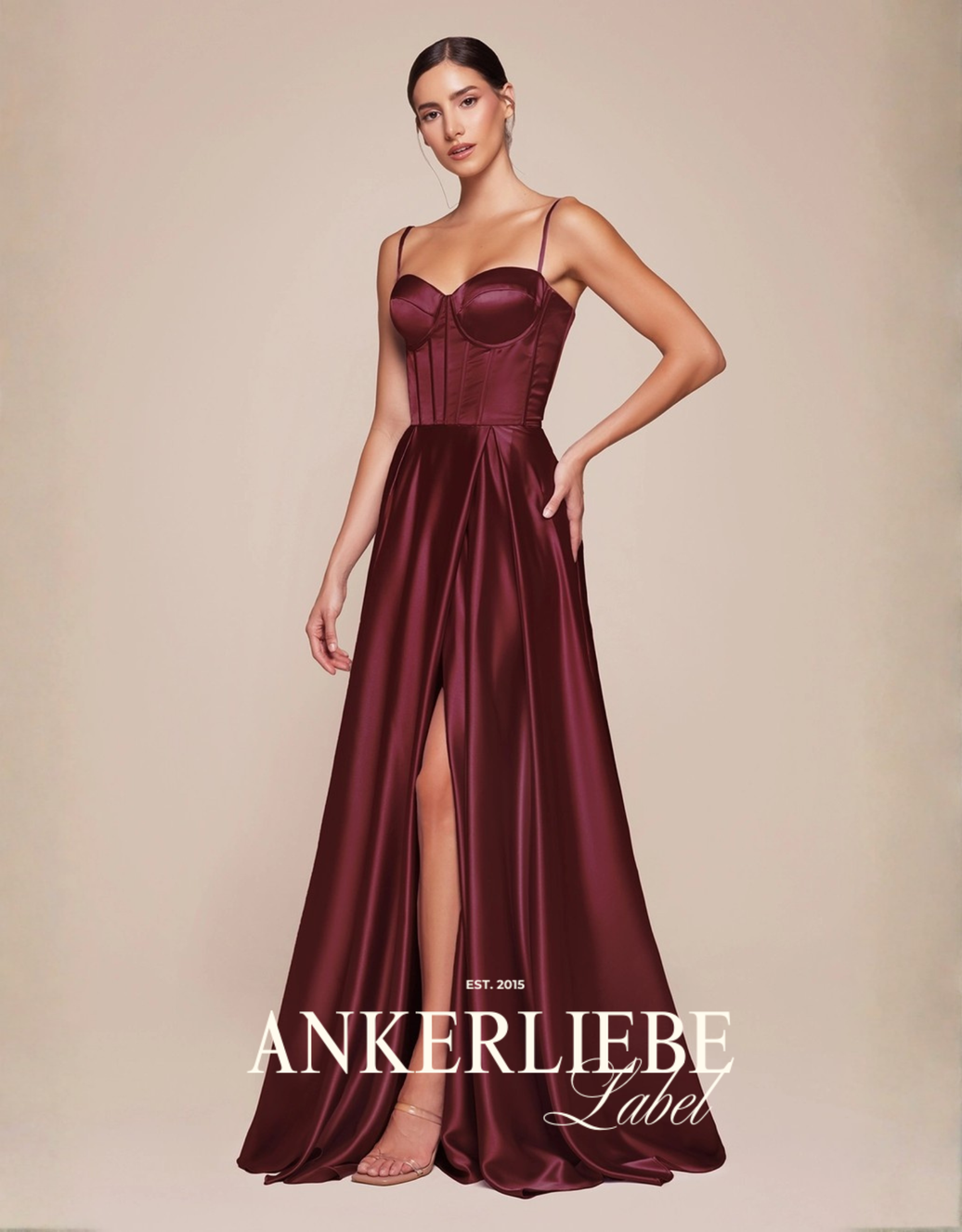 elegantes a-linien-abendkleid mit corsage, rückenschnürung & seitentaschen | burgund