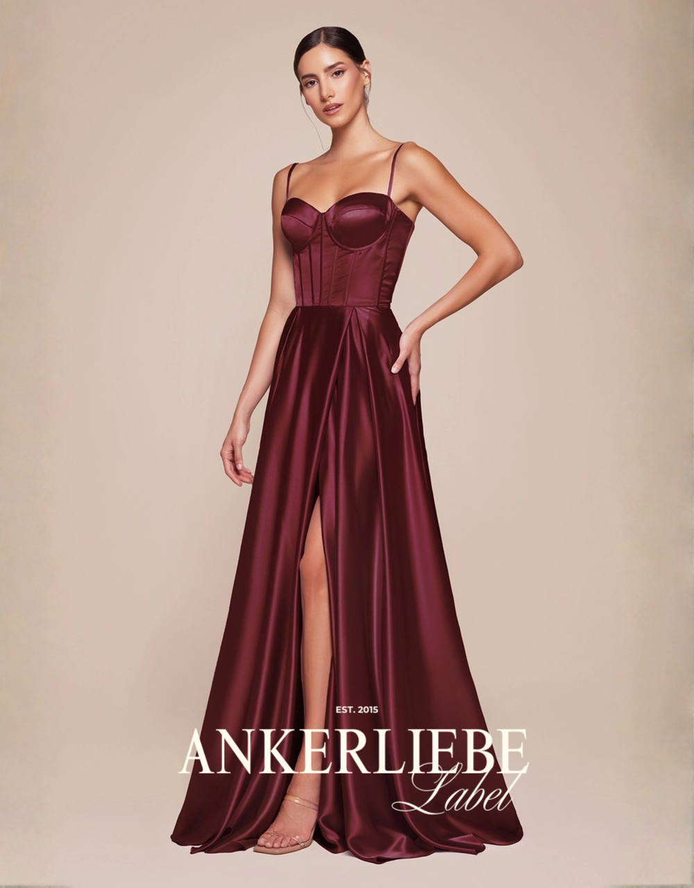 elegantes a-linien-abendkleid mit corsage, rückenschnürung & seitentaschen | burgund