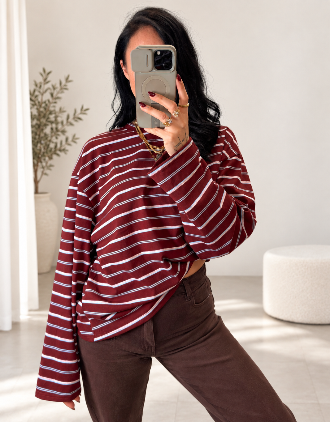 image the striped mood | oversized longsleeve | burgundy