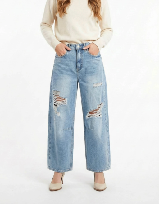 high rise ballon jean | washed blue destroyed