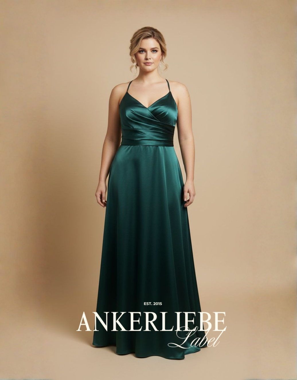 abendkleid mit v-ausschnitt, beinschlitz und rückenschnürung | smaragd - QS