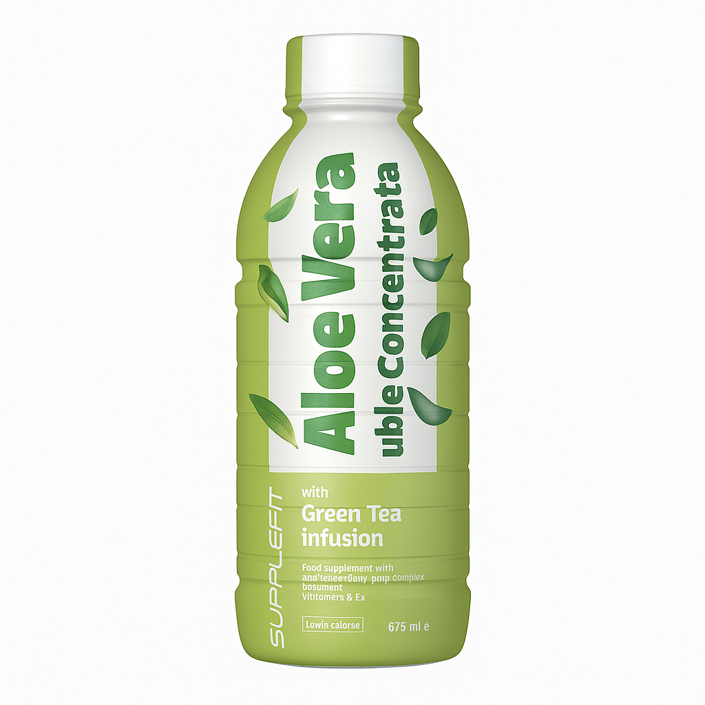 SuppleFit Aloe Vera Saft mit grünem Tee – 675 ml Doppelkonzentrat zur Unterstützung von Verdauung, Detox, Energie & Darmfunktion.