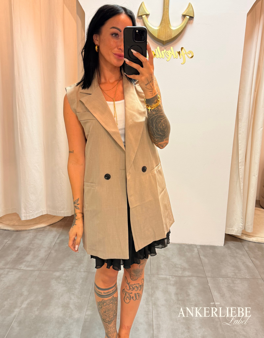 Valeria beige | Ärmellose Blazerweste