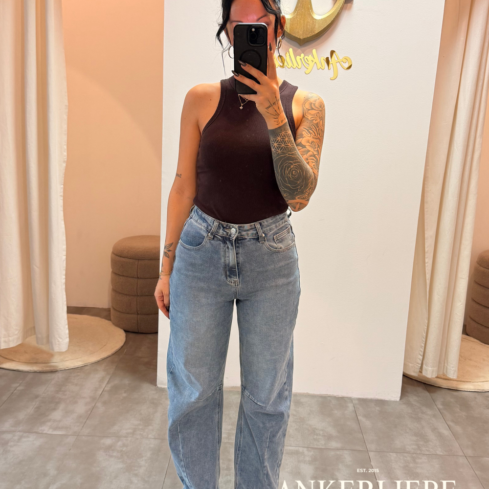 high rise ballon jean | washed blue