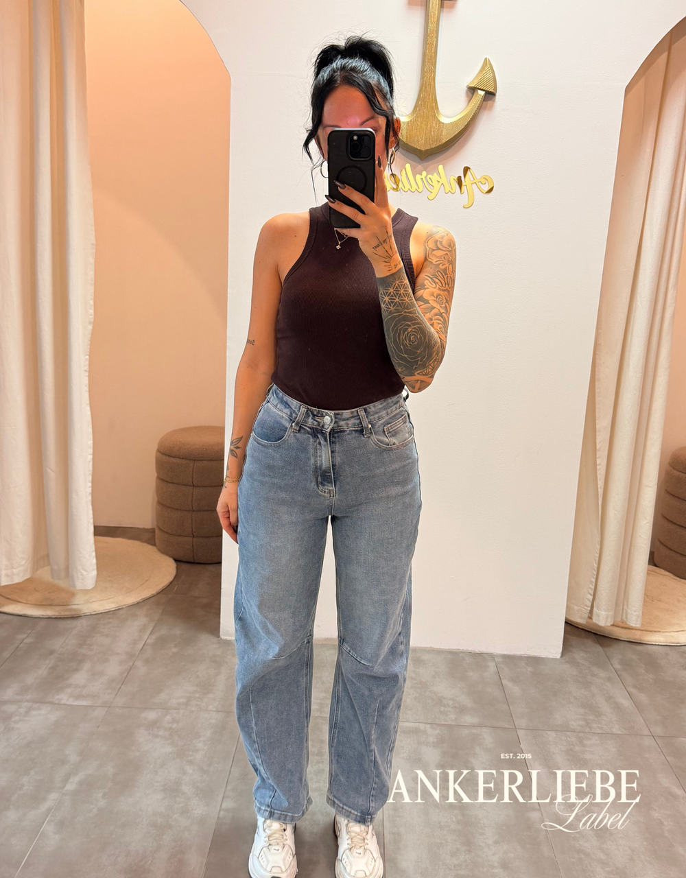 high rise ballon jean | washed blue