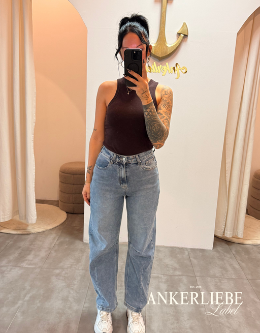 high rise ballon jean | washed blue