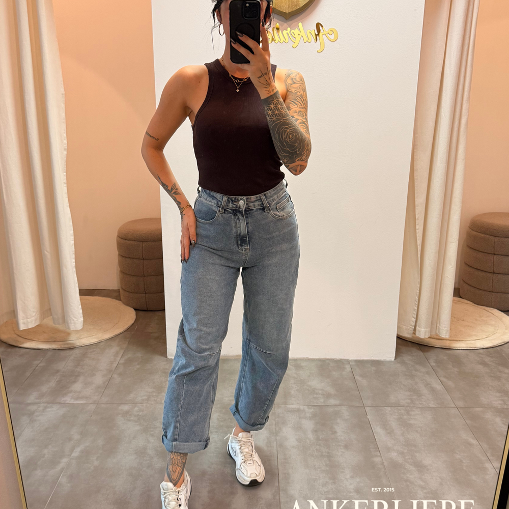 high rise ballon jean | washed blue