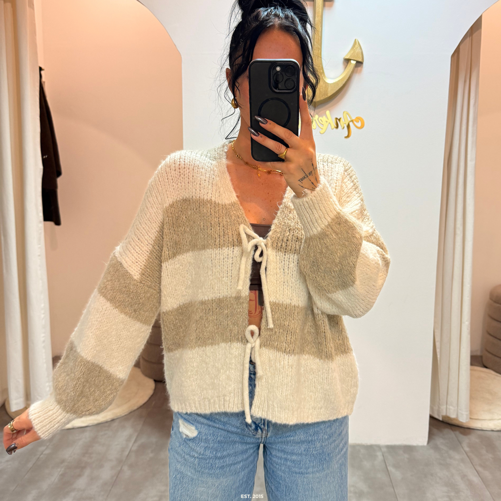 zoey bow | light striped cardigan