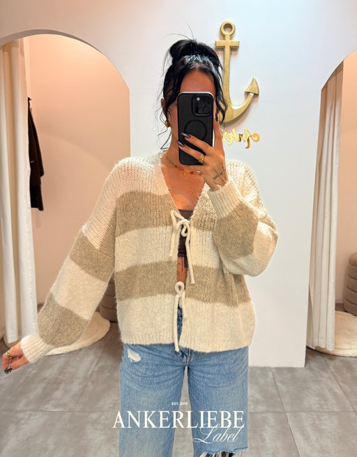 zoey bow | light striped cardigan