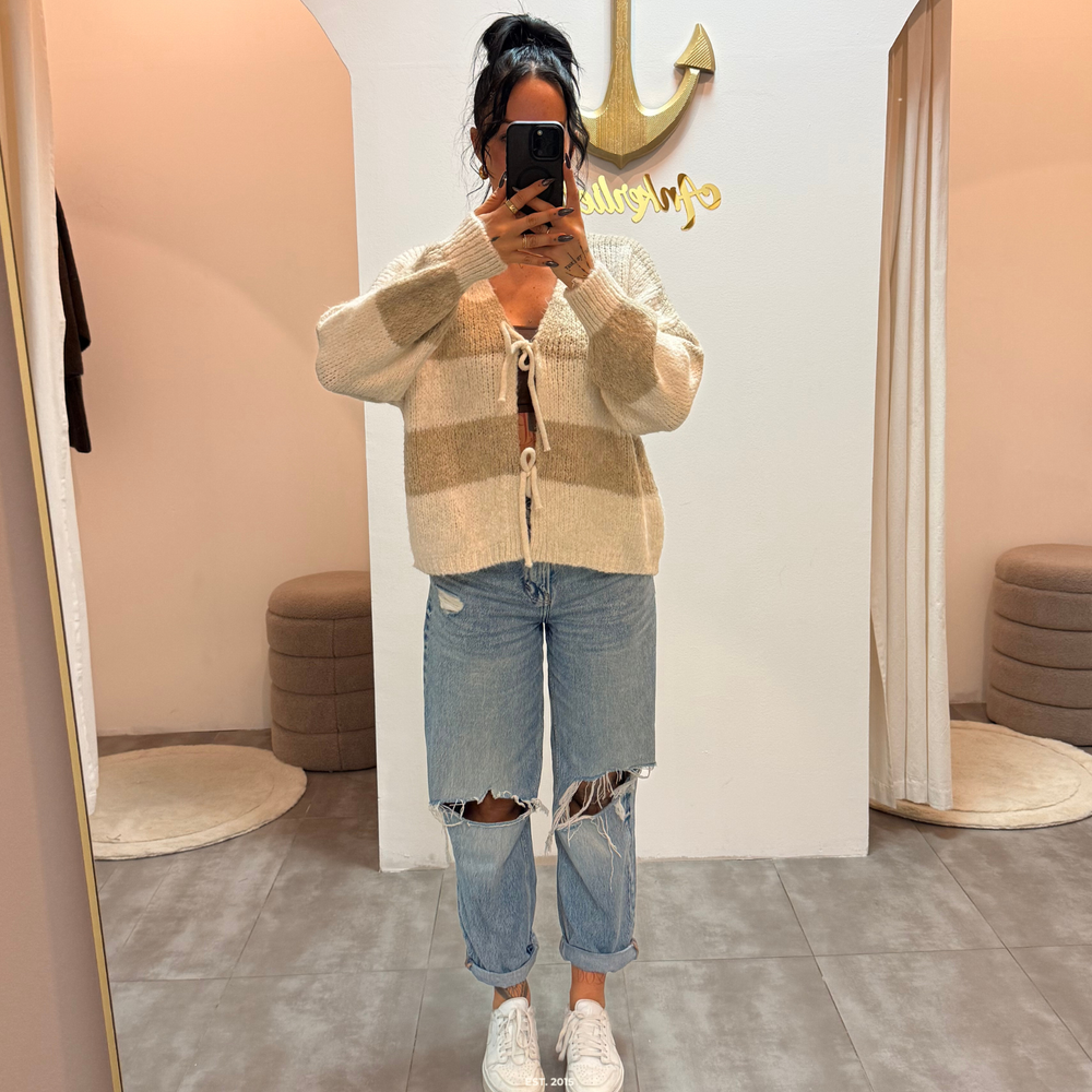 zoey bow | light striped cardigan