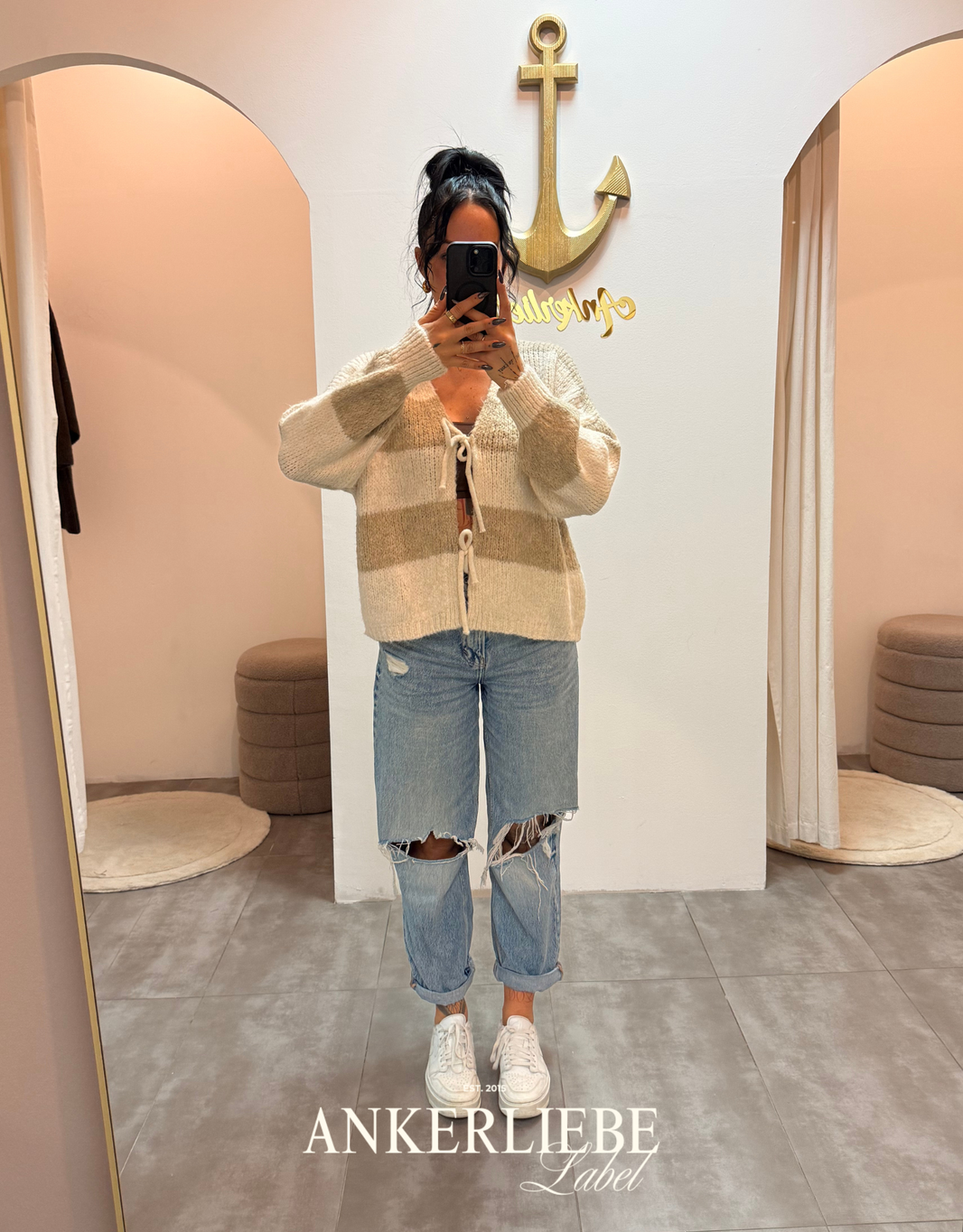 image zoey bow | light striped cardigan