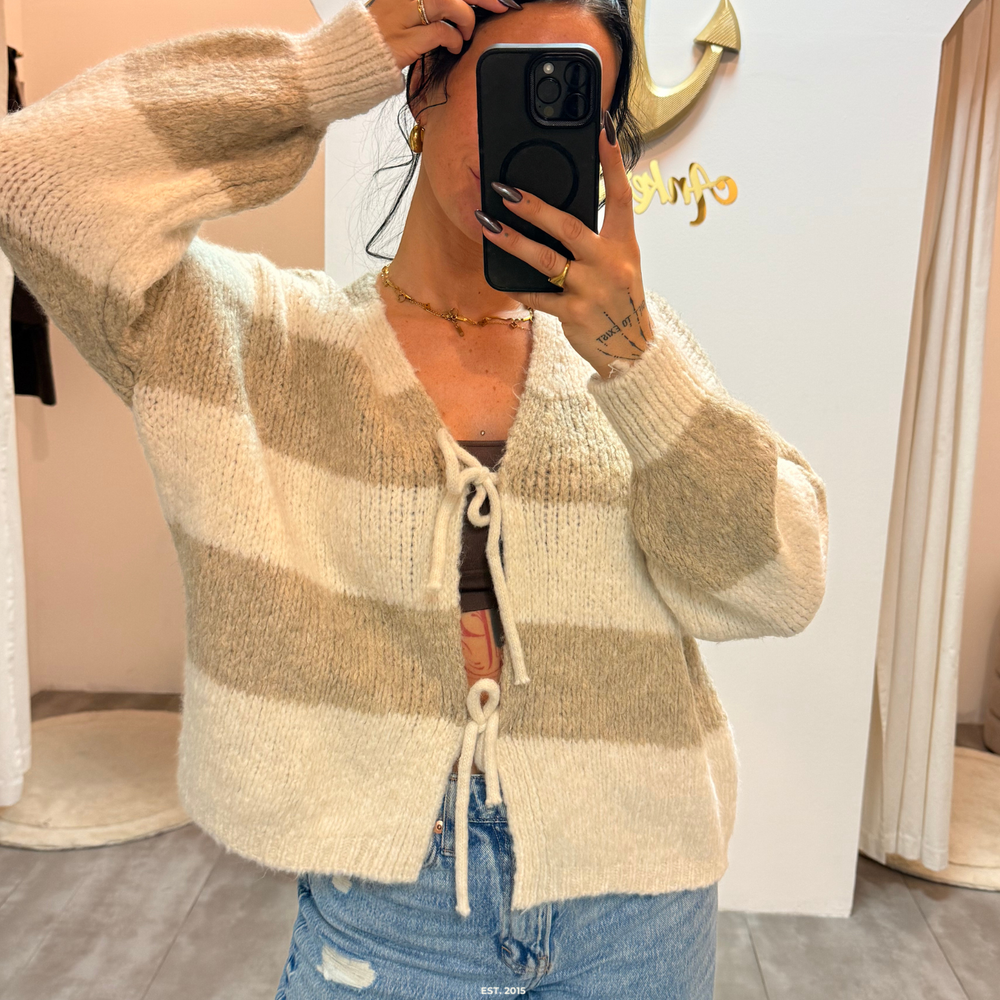 zoey bow | light striped cardigan
