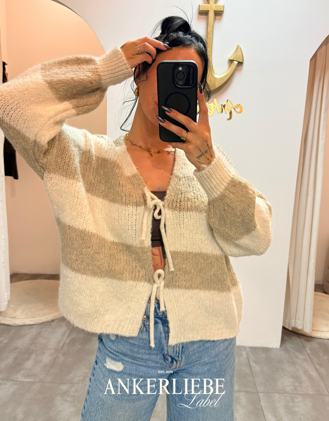 zoey bow | light striped cardigan