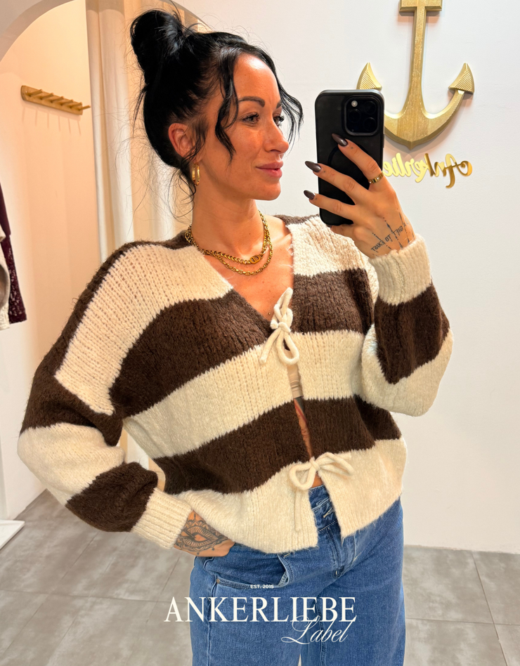 zoey bow | brown striped cardigan