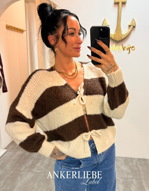 zoey bow | brown striped cardigan