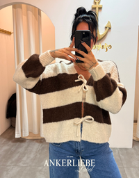 zoey bow | brown striped cardigan
