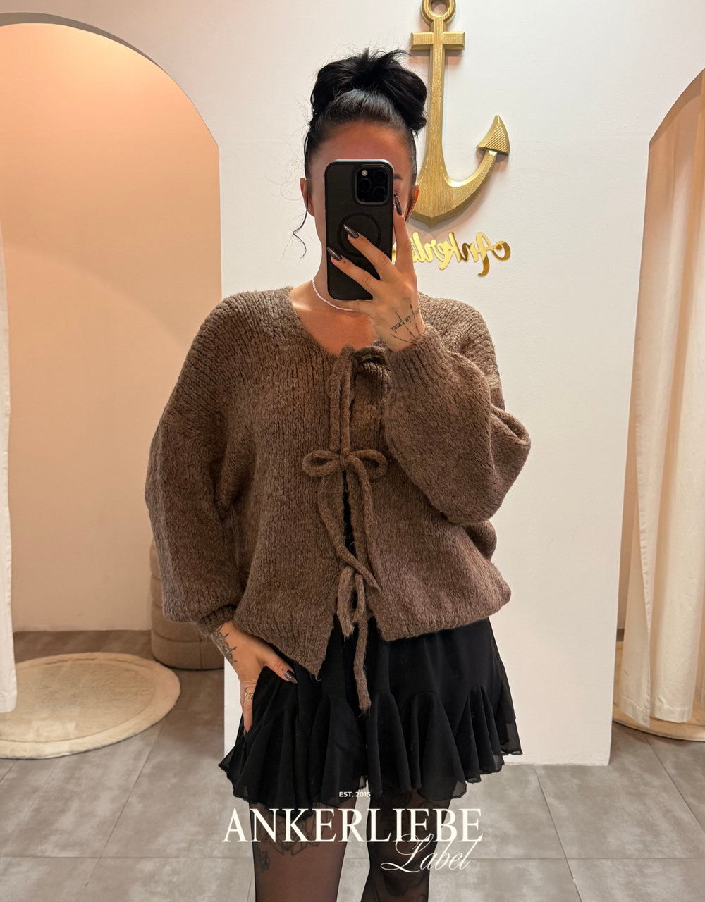 zoey bow | brown cardigan