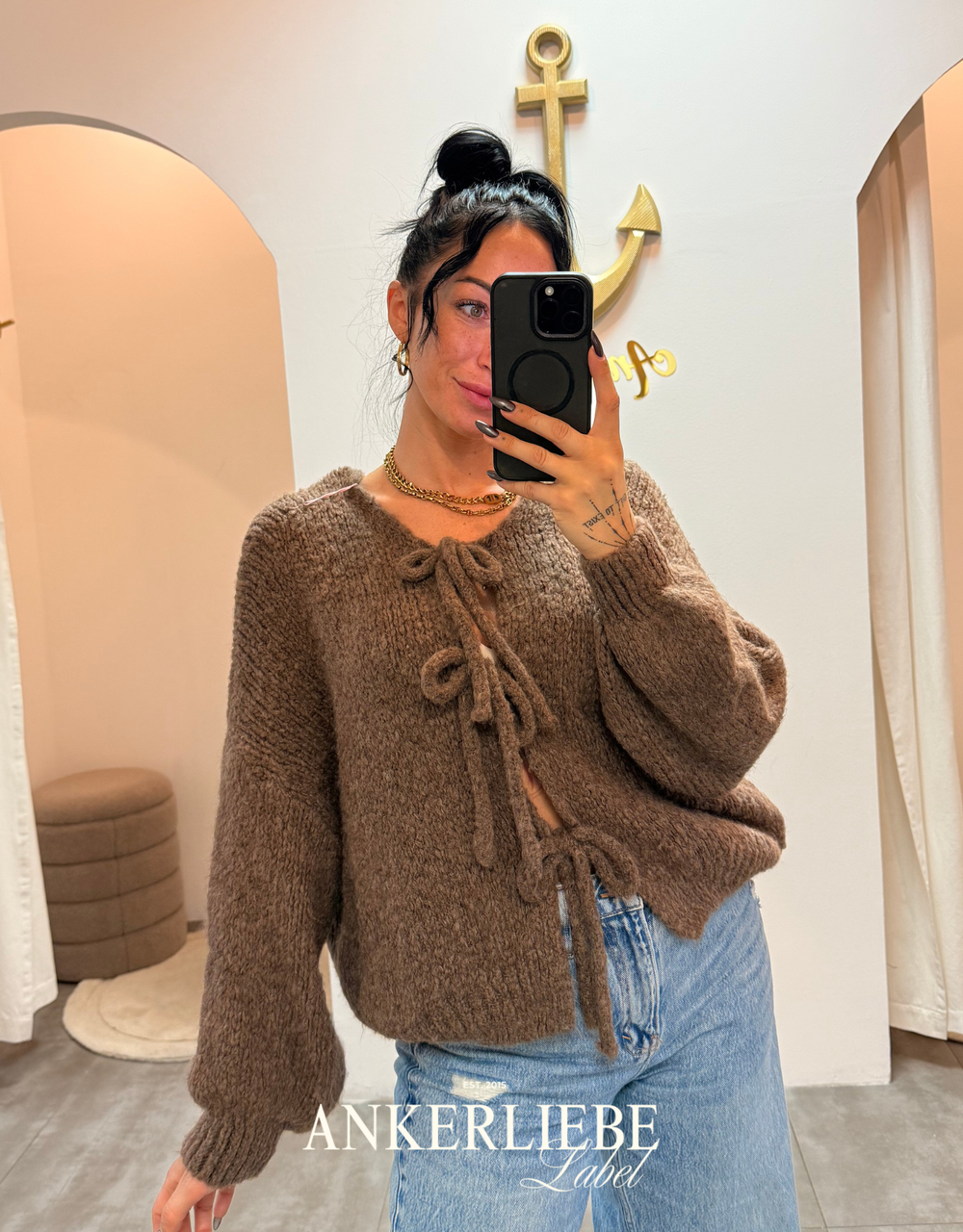 zoey bow | brown cardigan